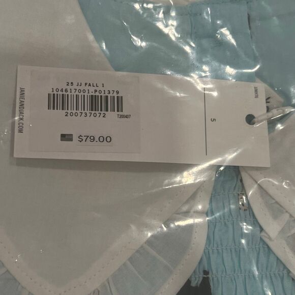 Janie and Jack, The Dog Icon Collared Dress in Breezy Blue Dog Friends, Girl’s 5 - Picture 6 of 8